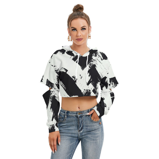 All-Over Print Women's Heavy Fleece Hoodie With Hollow Out Sleeve