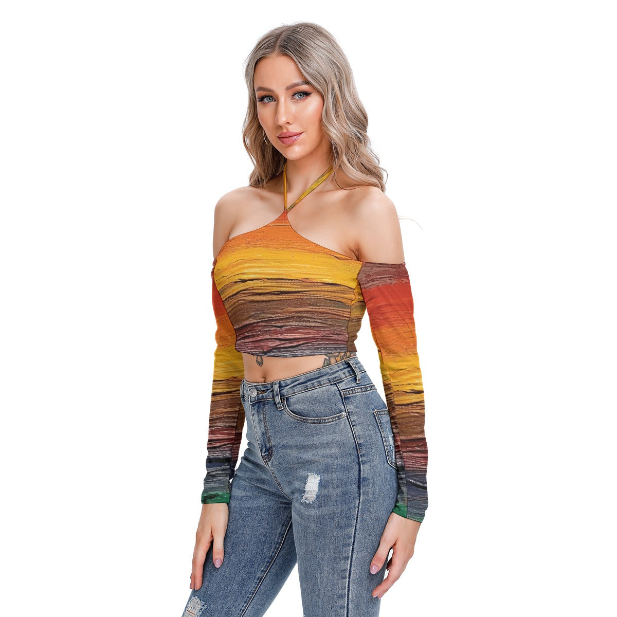 All-Over Print Women's Halter Lace-up Top