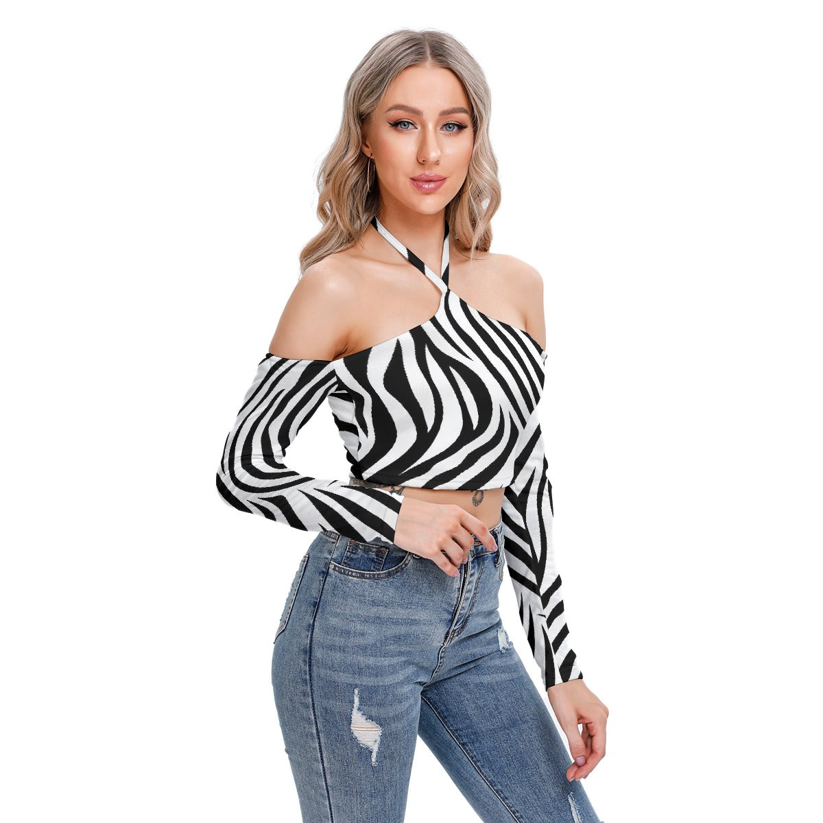 All-Over Print Women's Halter Lace-up Top