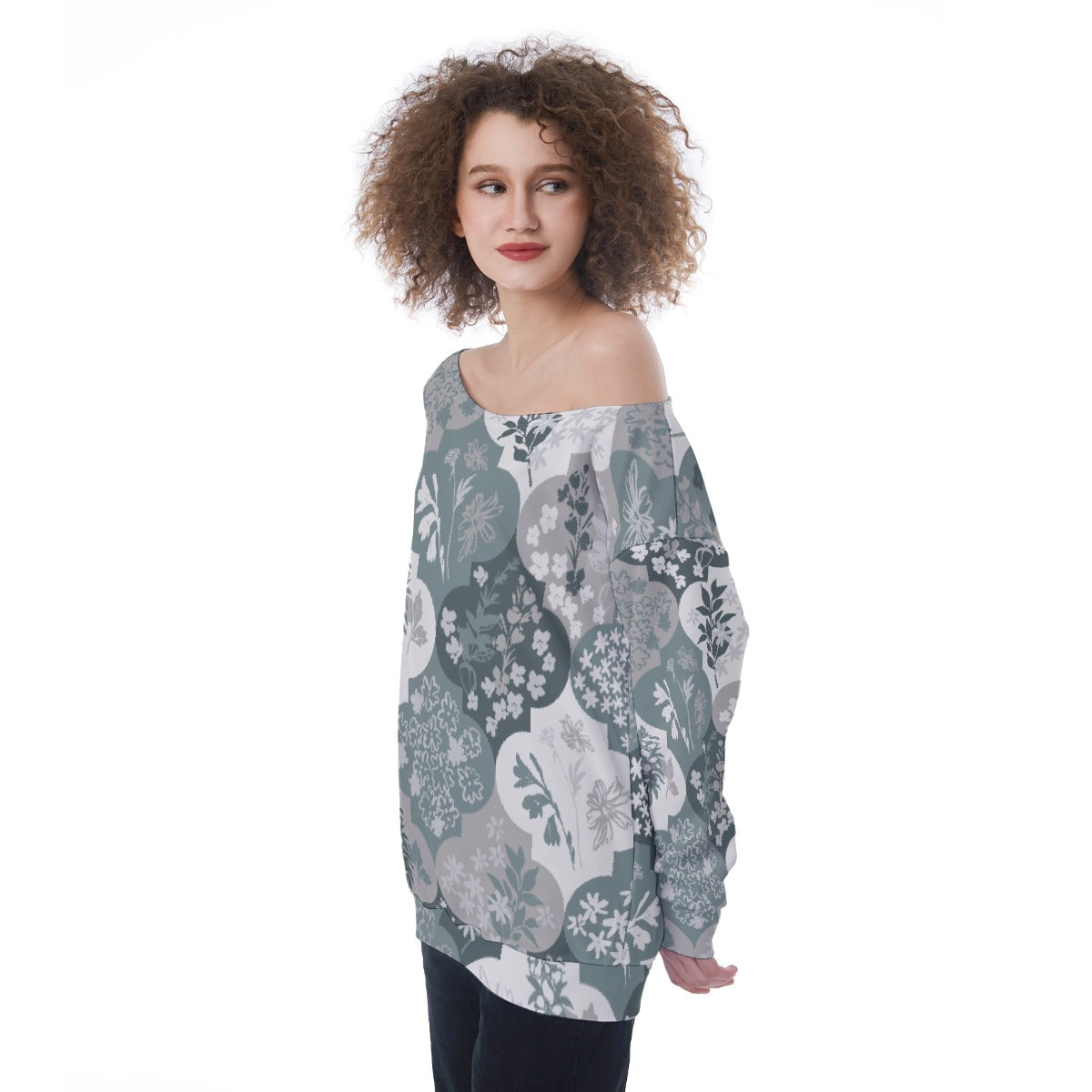 All-Over Print Oversized Women's Off-Shoulder Sweatshirt