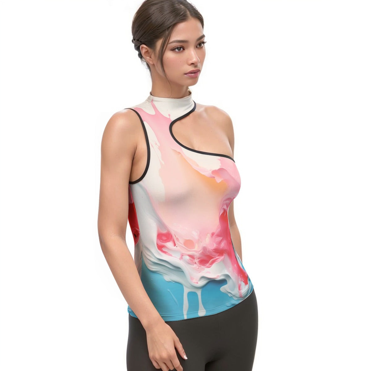 All-Over Print Women's Halter Sleeveless Asymmetrical Tank Top