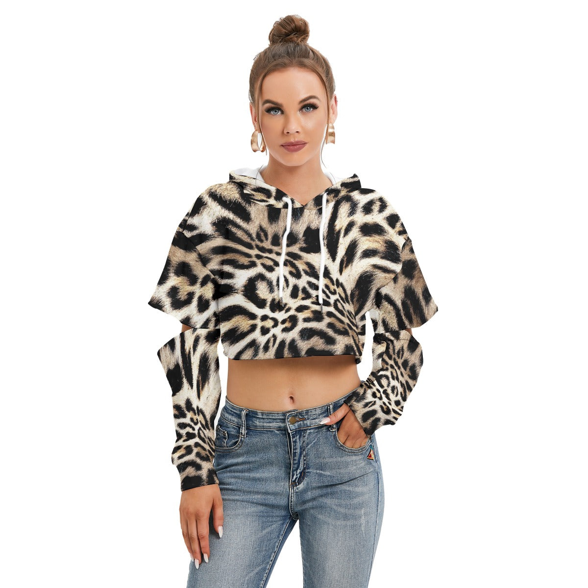 All-Over Print Women's Heavy Fleece Hoodie With Hollow Out Sleeve