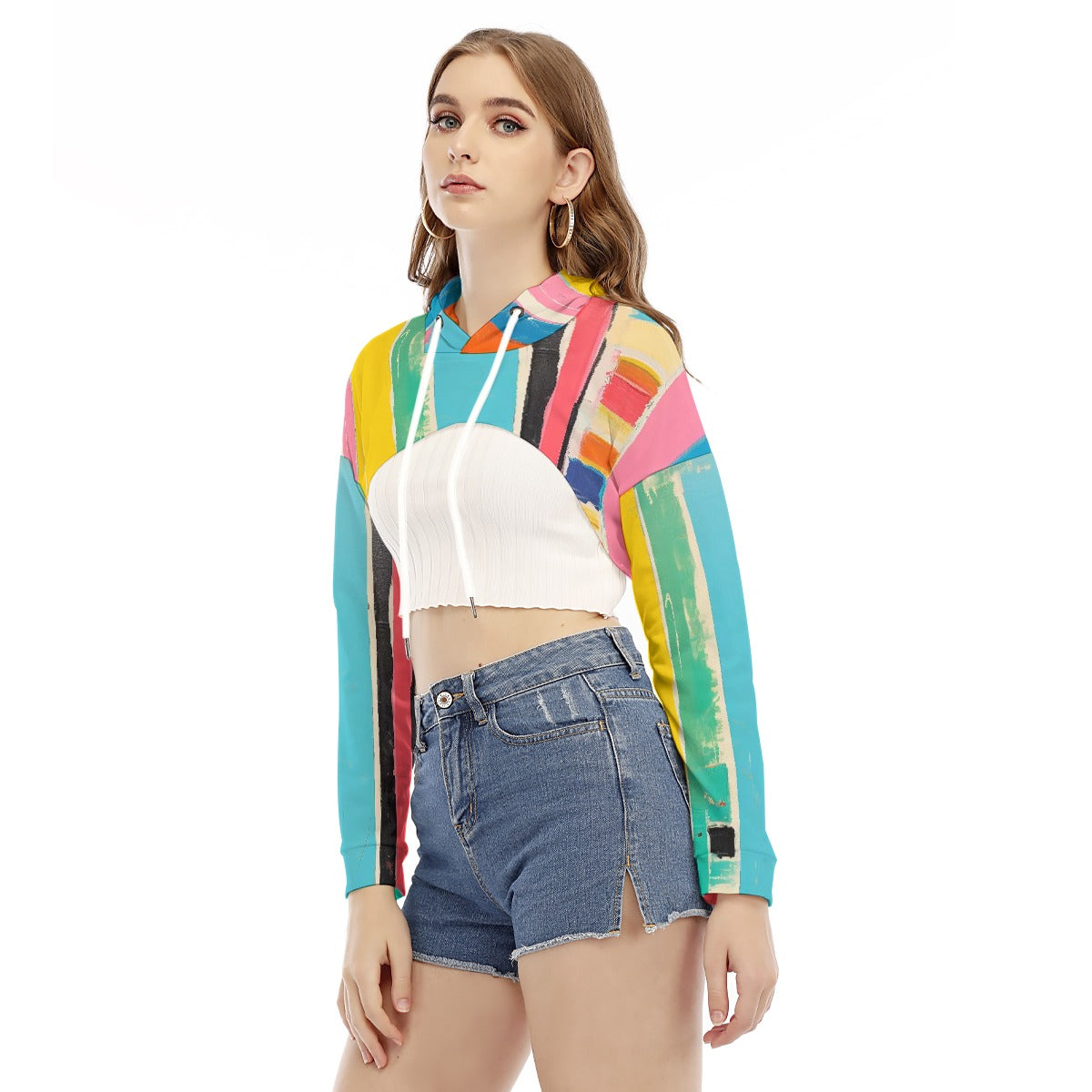 All-Over Print Women's Smock Short Hoodie With Long Sleeve