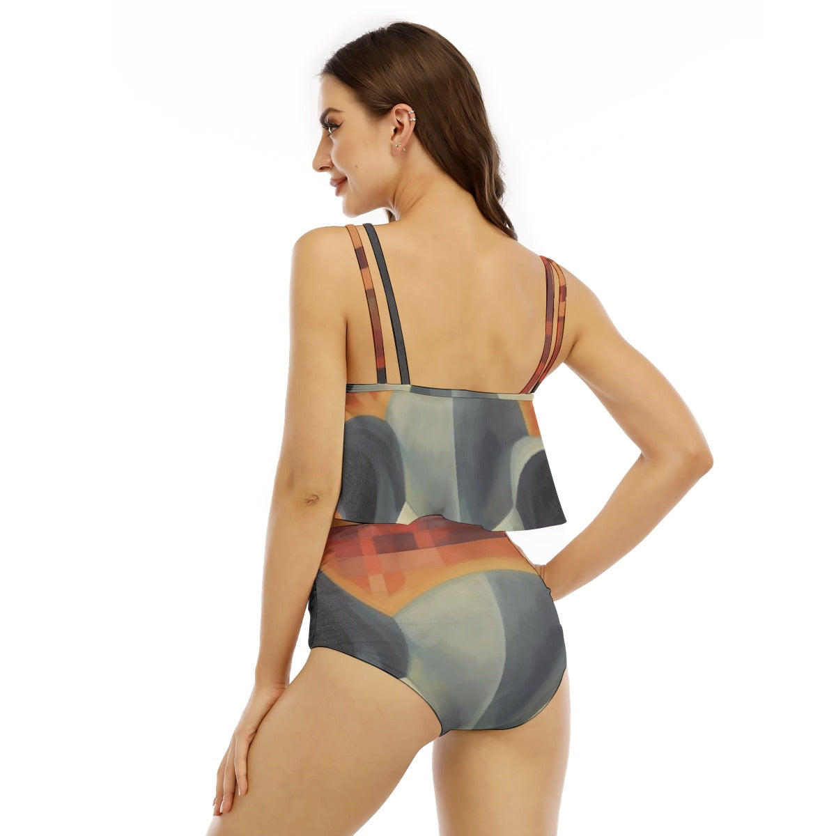 All-Over Print Women's Ruffled Vest Bikini Swimsuit