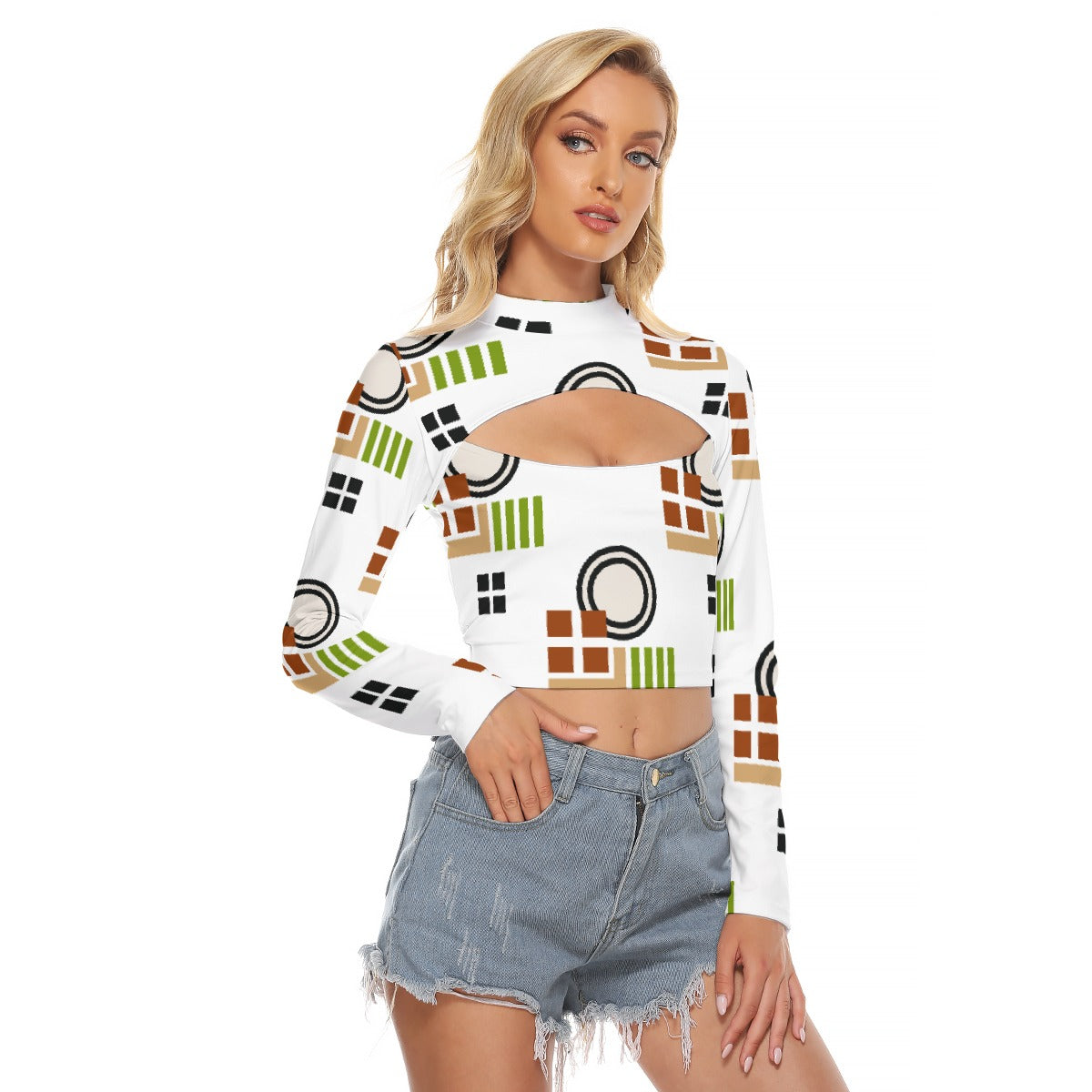 All-Over Print Women's Hollow Chest Keyhole Tight Crop Top