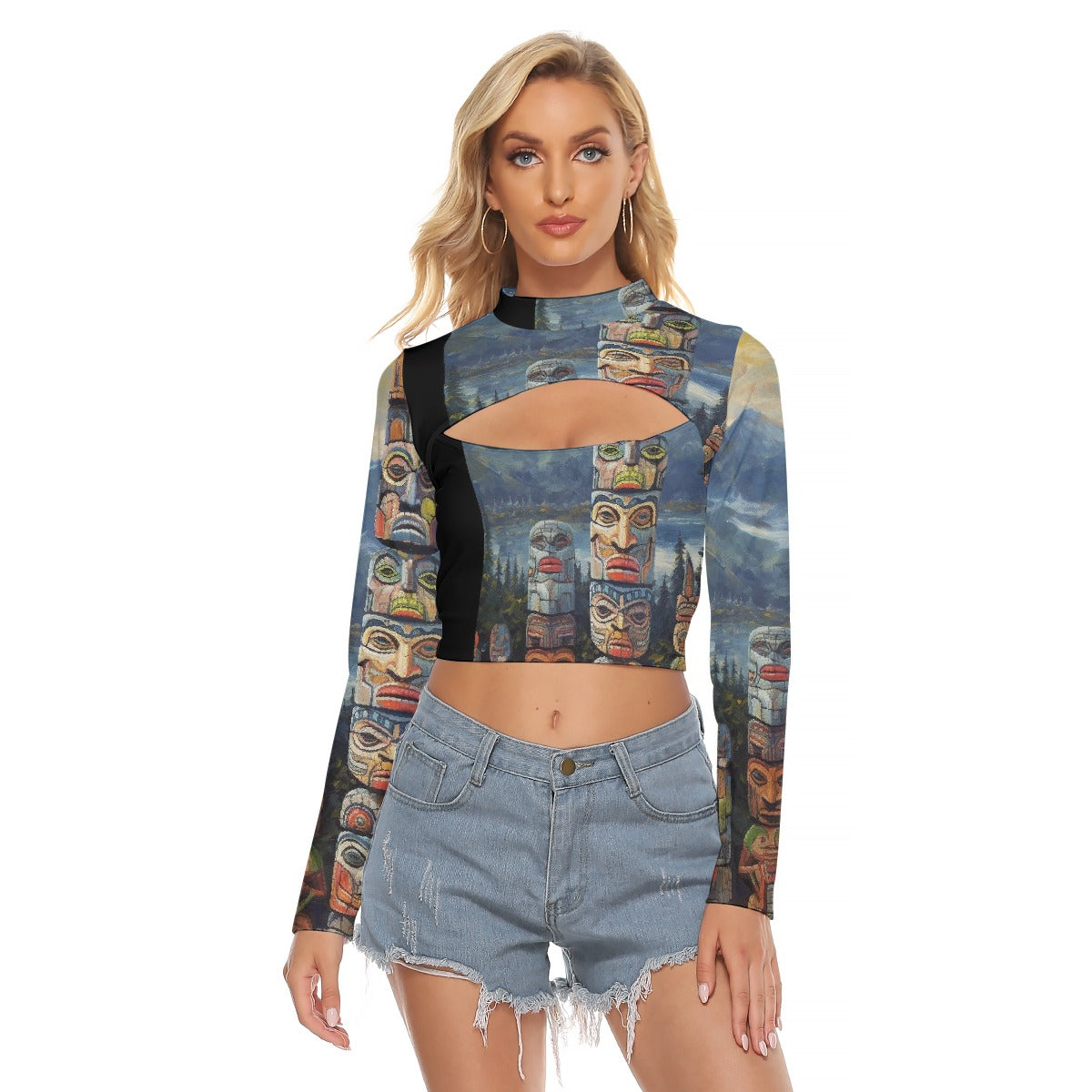 All-Over Print Women's Hollow Chest Keyhole Tight Crop Top