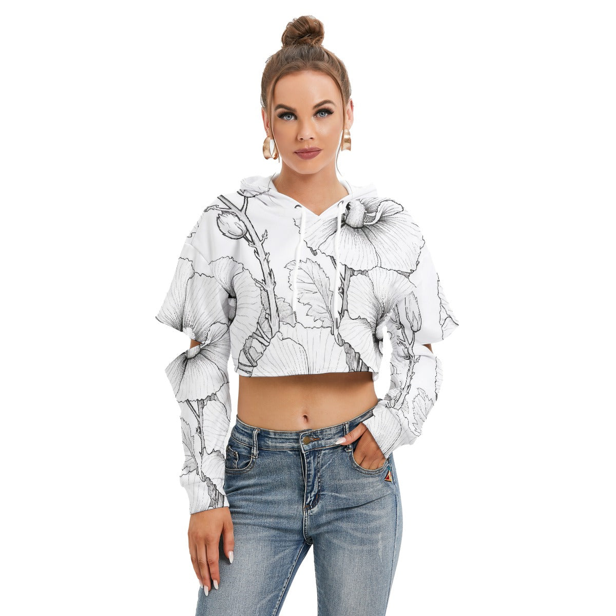 All-Over Print Women's Heavy Fleece Hoodie With Hollow Out Sleeve