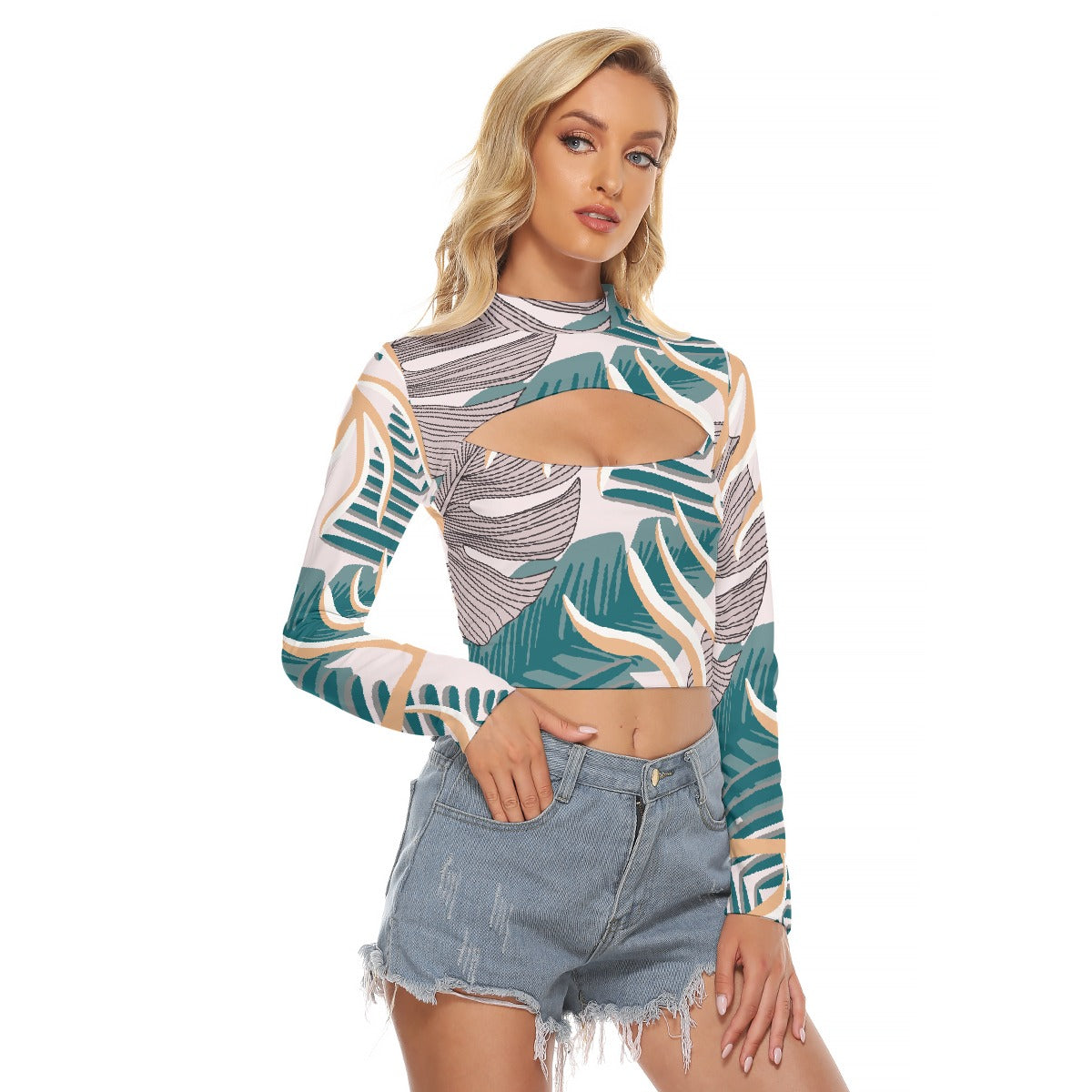 All-Over Print Women's Hollow Chest Keyhole Tight Crop Top