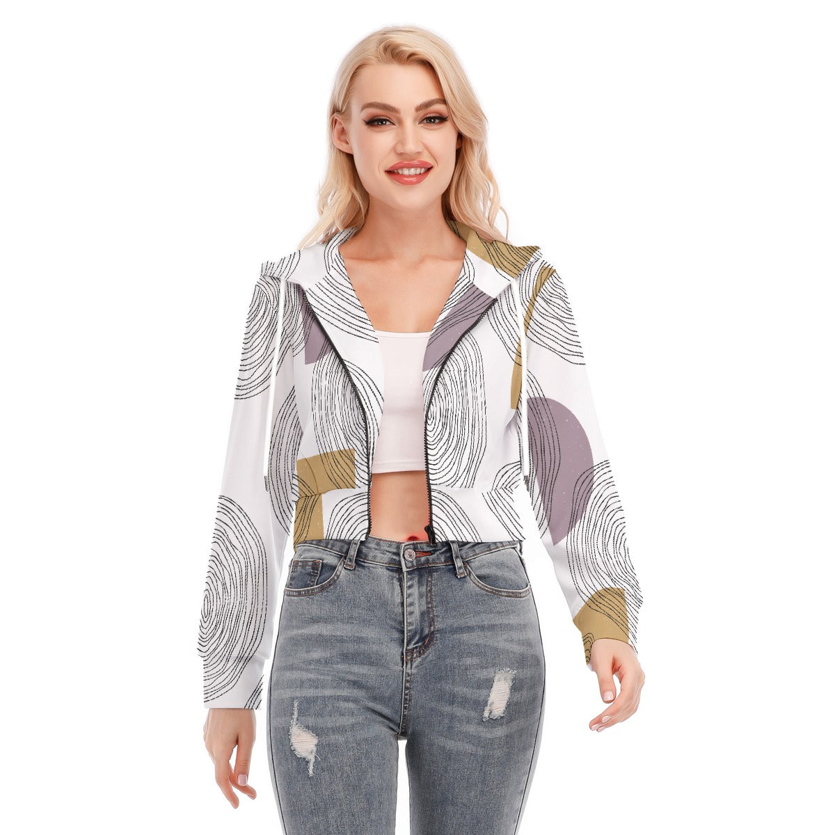All-Over Print Women's Crop Top Hoodie With Zipper Closure