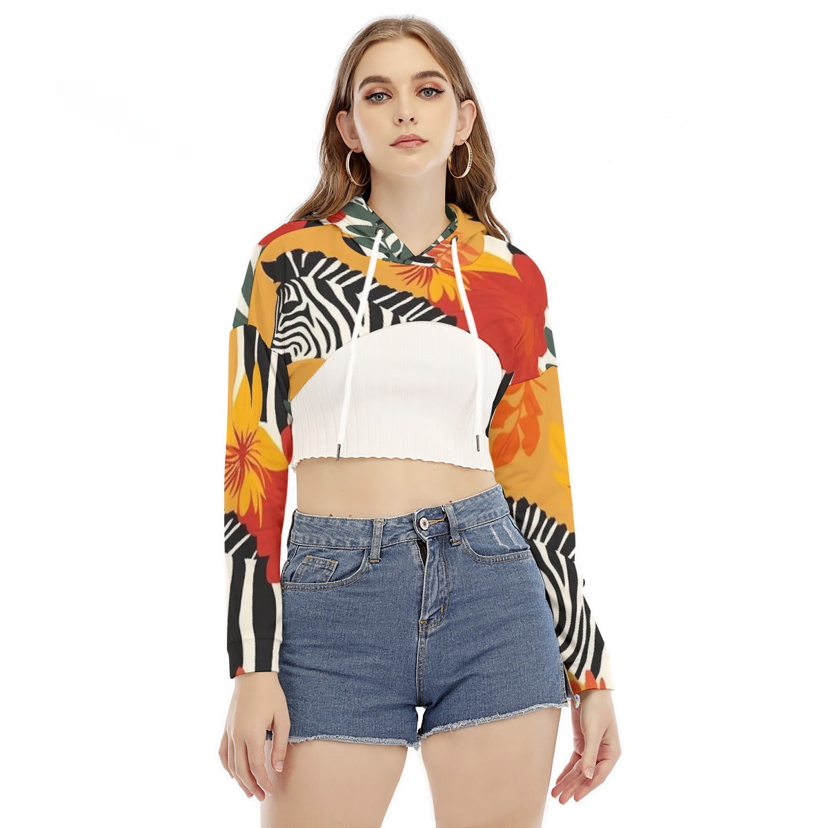 All-Over Print Women's Smock Short Hoodie With Long Sleeve