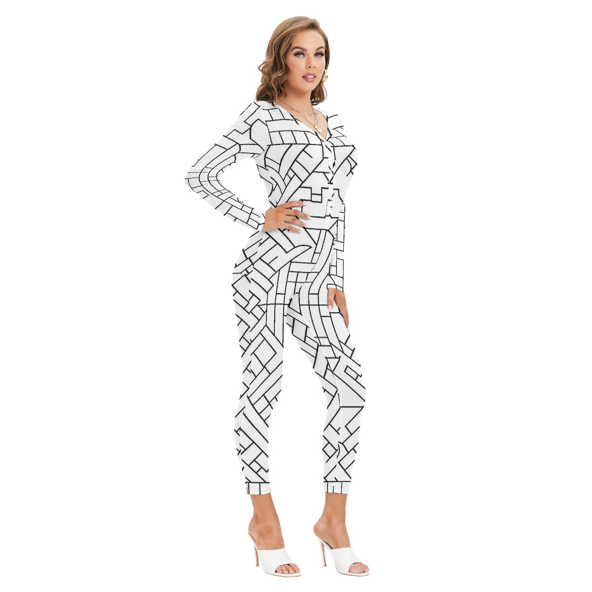 All-Over Print Women's Plunging Neck Jumpsuit