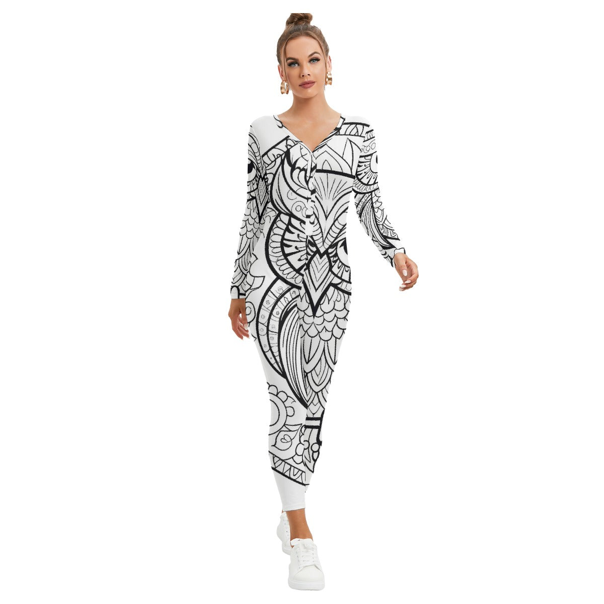 All-Over Print Women's Plunging Neck Jumpsuit