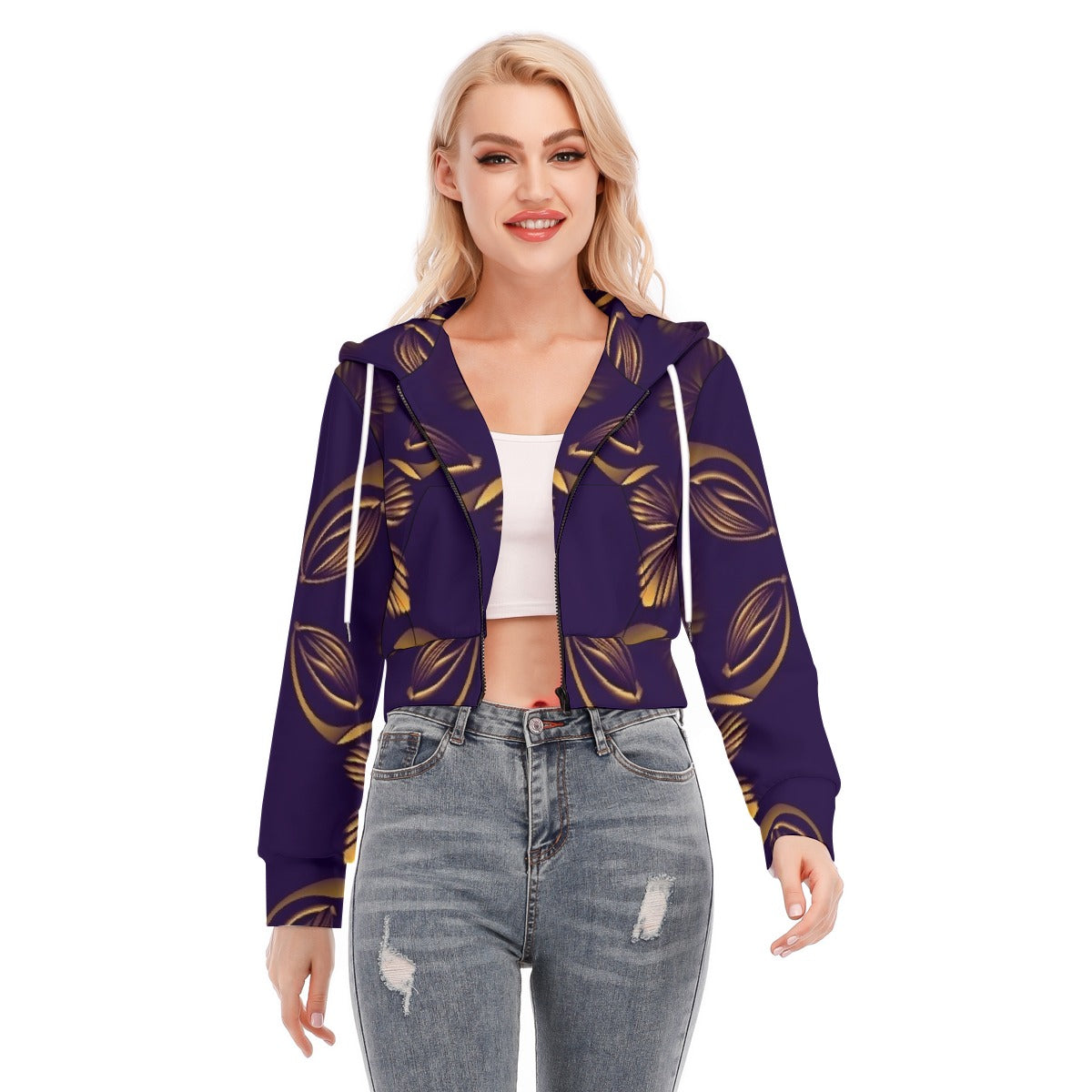 All-Over Print Women's Crop Top Hoodie With Zipper Closure