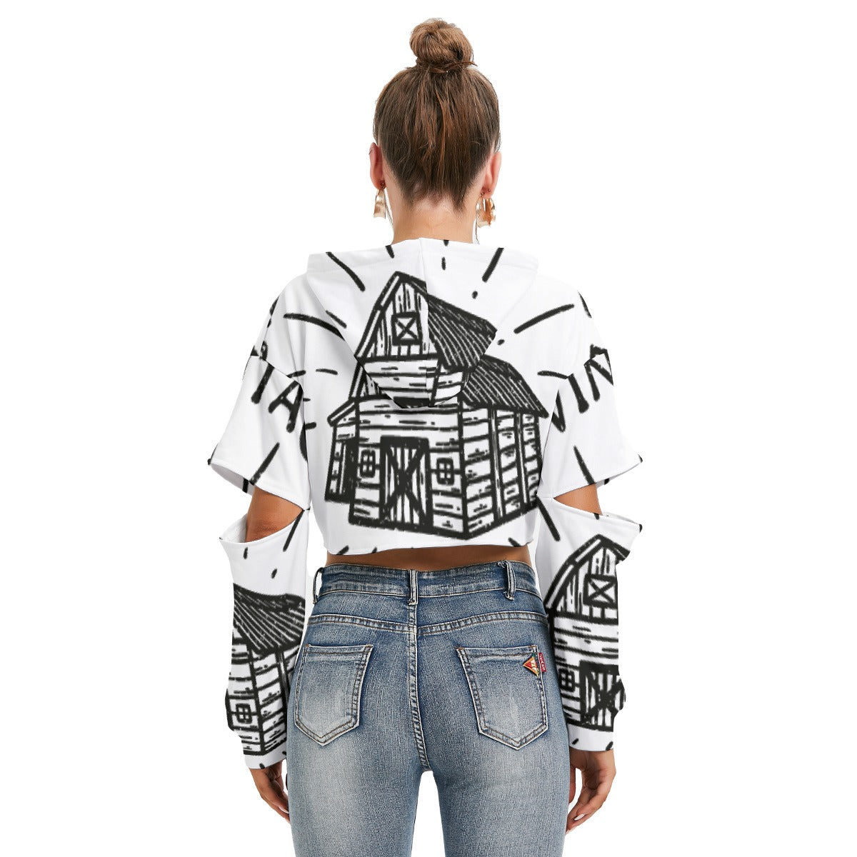 All-Over Print Women's Heavy Fleece Hoodie With Hollow Out Sleeve