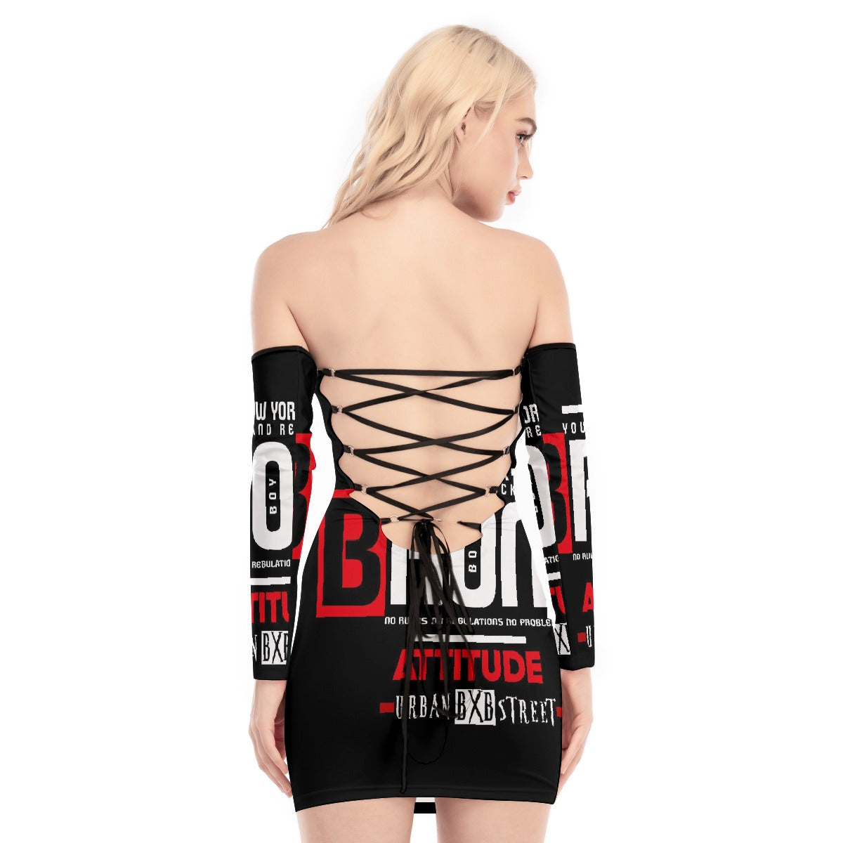 All-Over Print Women's Off-shoulder Back Lace-up Dress