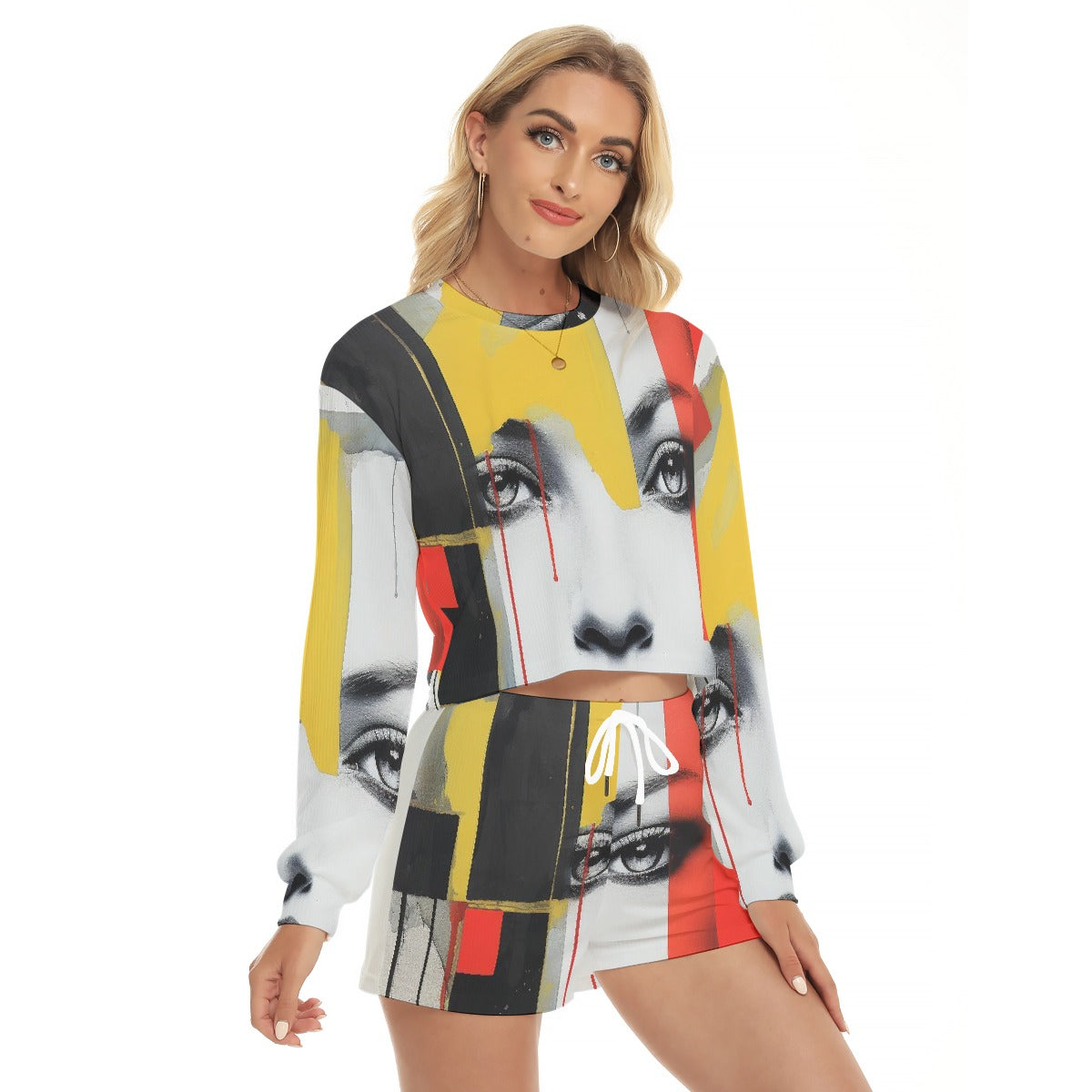 All-Over Print Women's Short Sweatshirt And Pants Suit