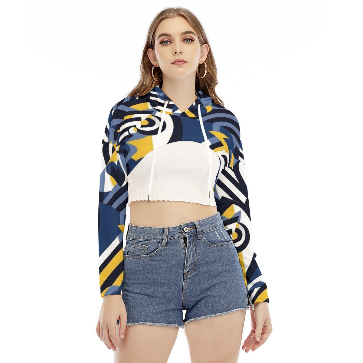All-Over Print Women's Smock Short Hoodie With Long Sleeve