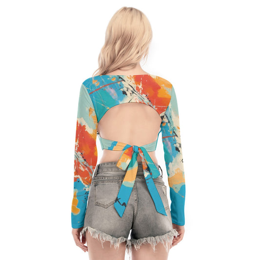 All-Over Print Women's Back Hollow T-shirt With Strap