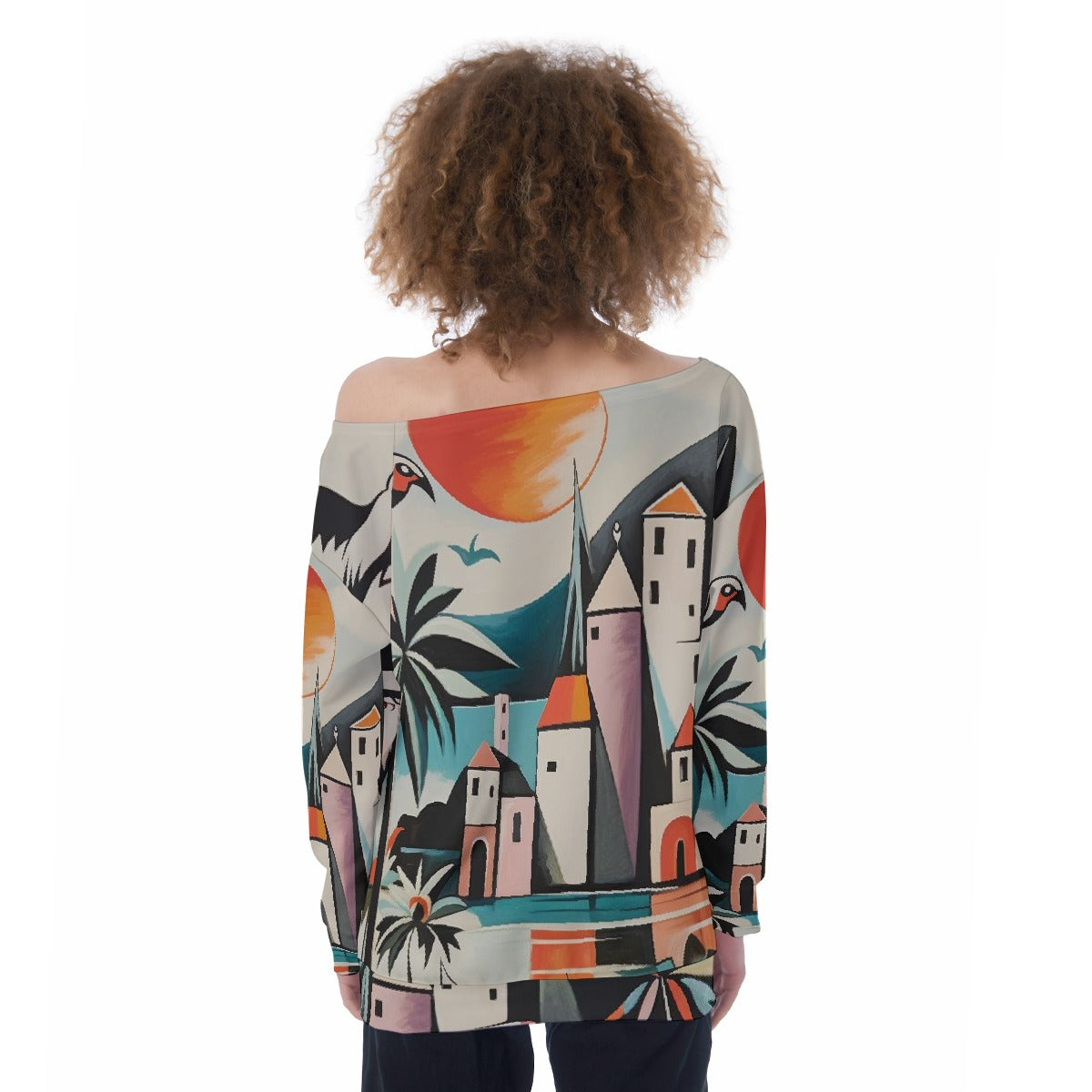 All-Over Print Oversized Women's Off-Shoulder Sweatshirt