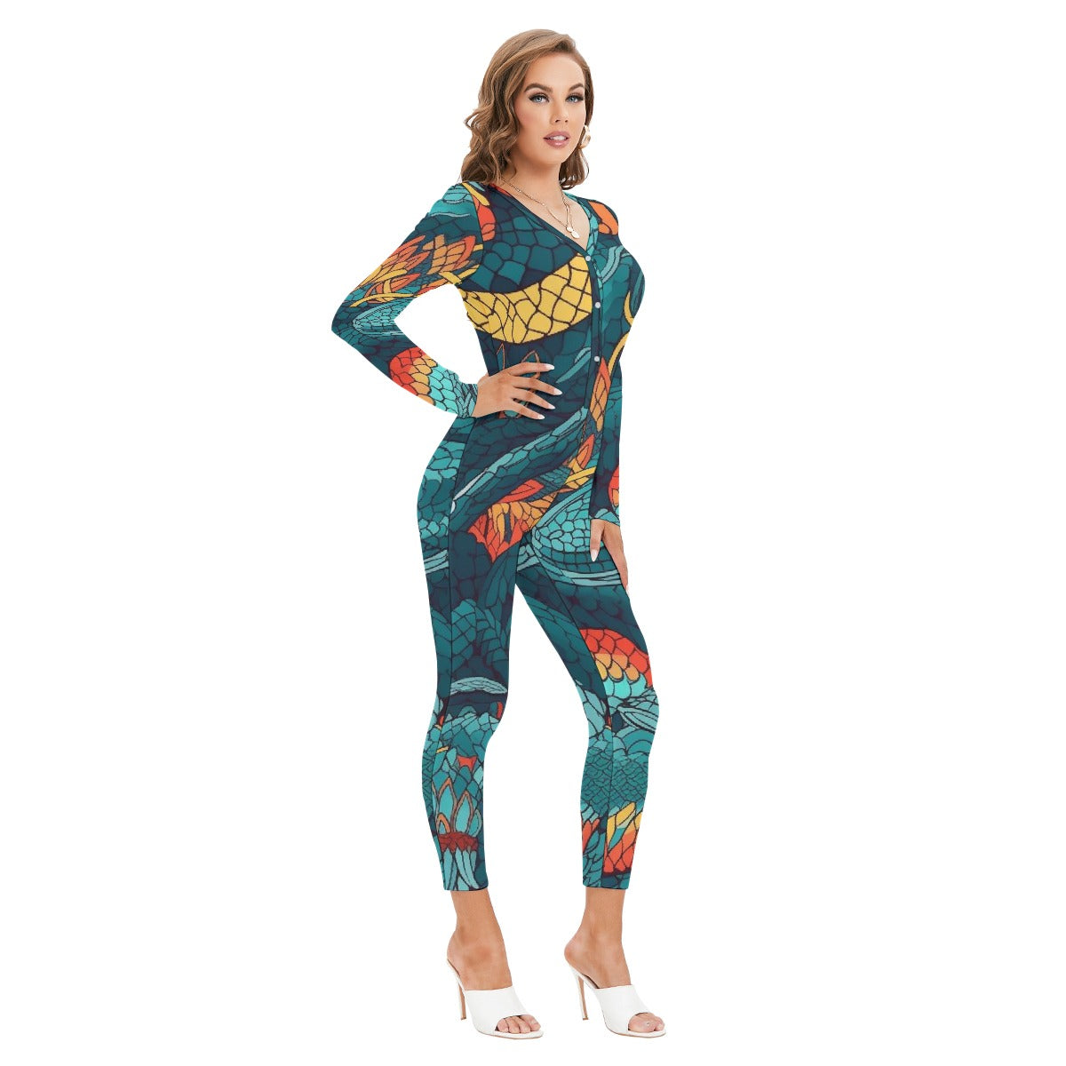 All-Over Print Women's Plunging Neck Jumpsuit