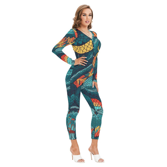 All-Over Print Women's Plunging Neck Jumpsuit
