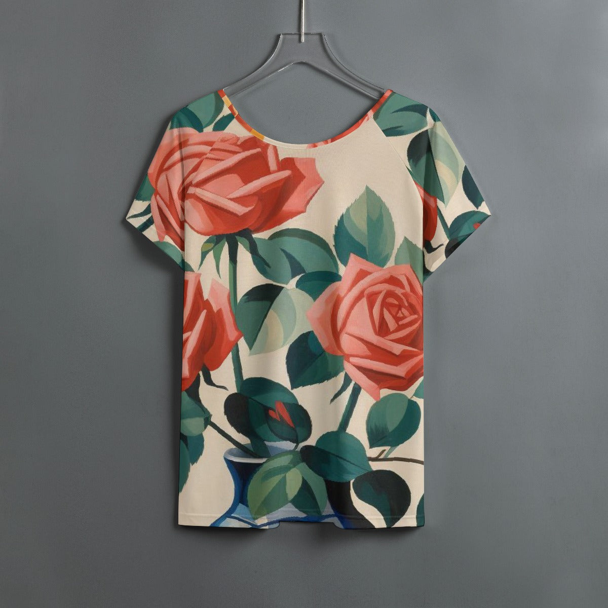 All-Over Print Women's Round Neck T-shirt With Raglan Sleeve