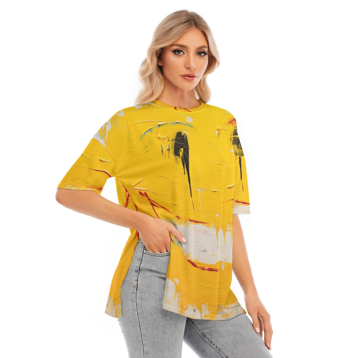 All-Over Print Women's Short Sleeves T-shirt With Hem Split