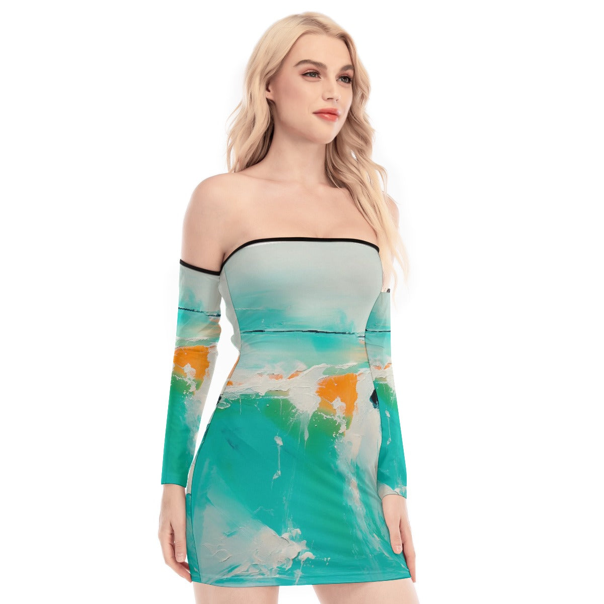 All-Over Print Women's Off-shoulder Back Lace-up Dress