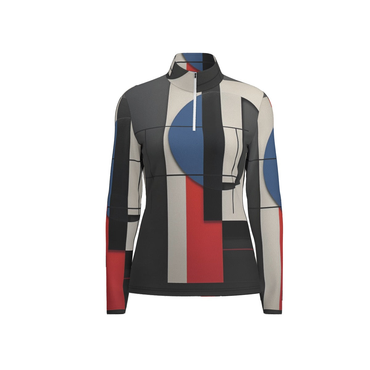 All-Over Print Women's Sports Collar Jersey With Long Sleeve