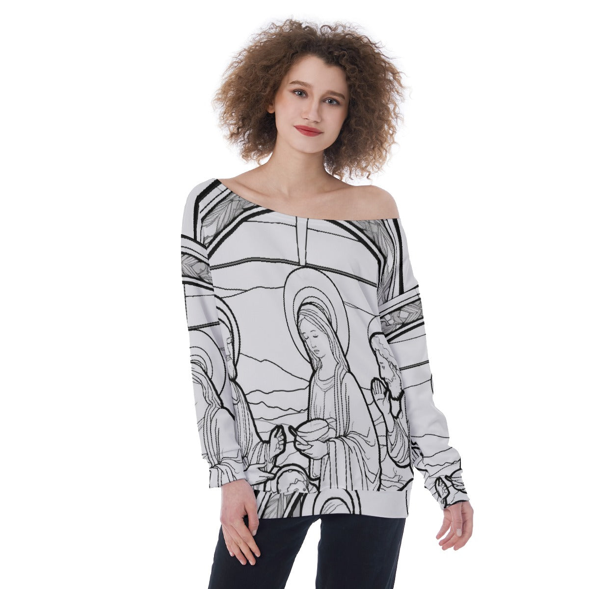 All-Over Print Oversized Women's Off-Shoulder Sweatshirt