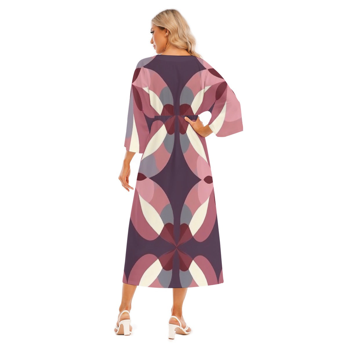 All-Over Print Women's Mid-Sleeve Long Dress