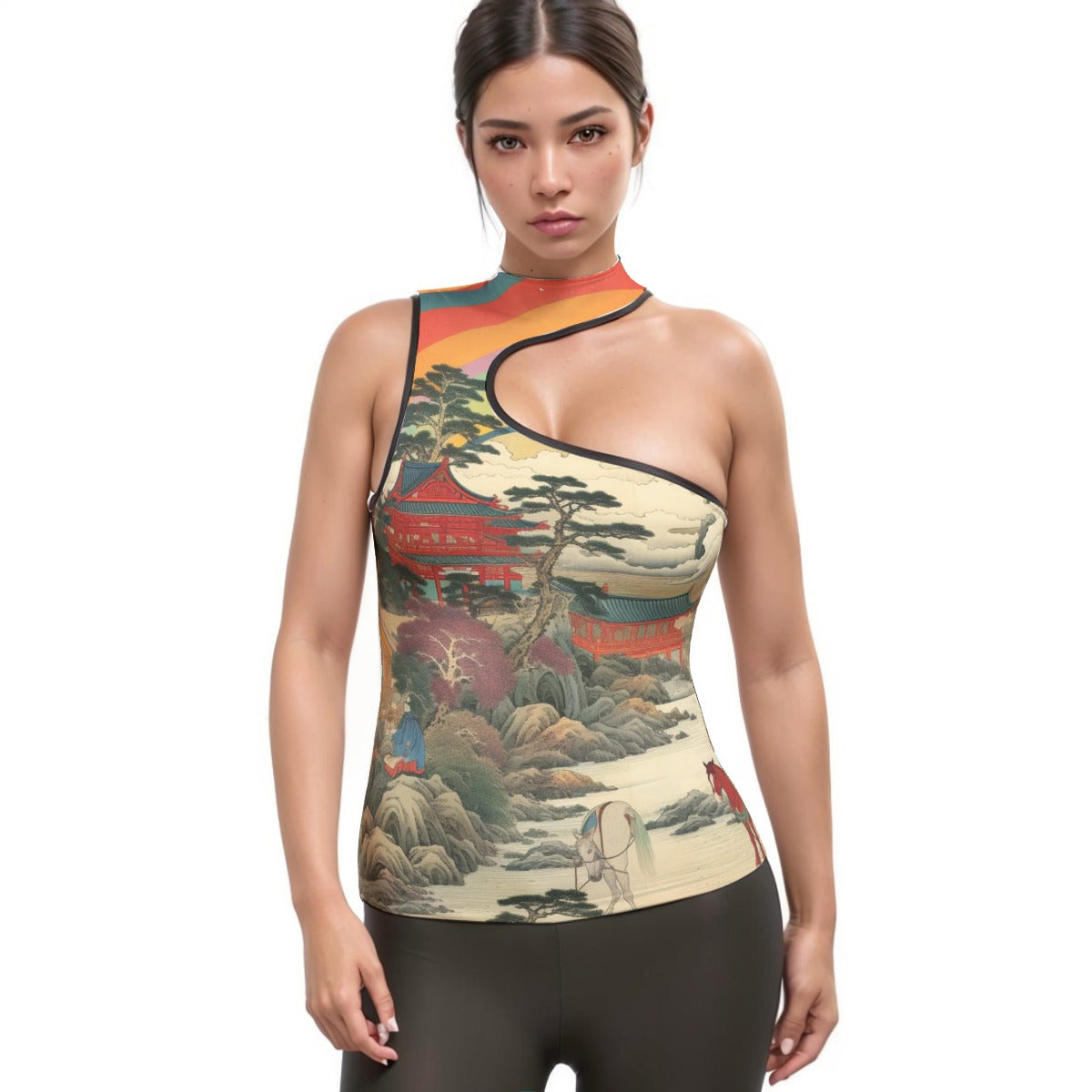 All-Over Print Women's Halter Sleeveless Asymmetrical Tank Top