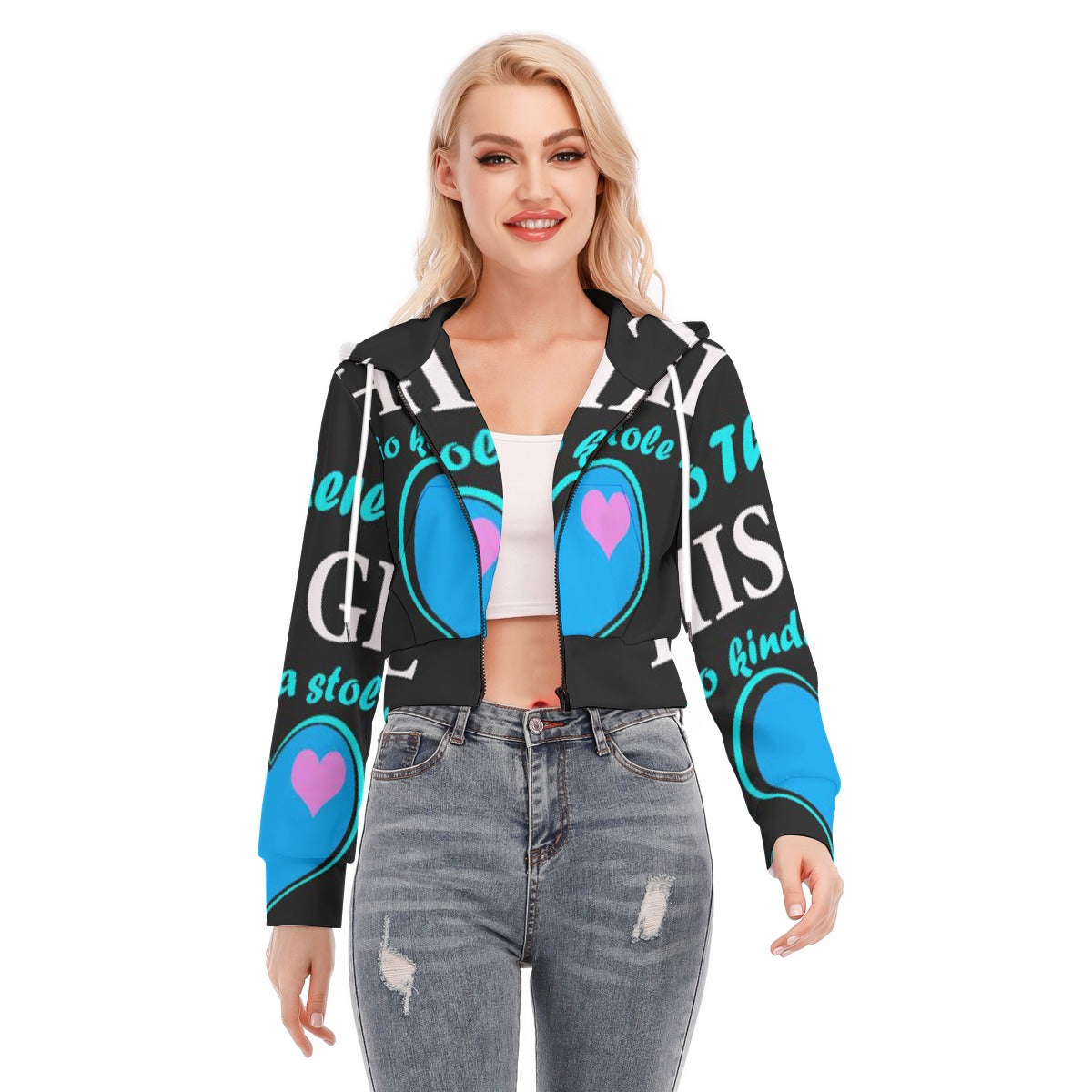 All-Over Print Women's Crop Top Hoodie With Zipper Closure