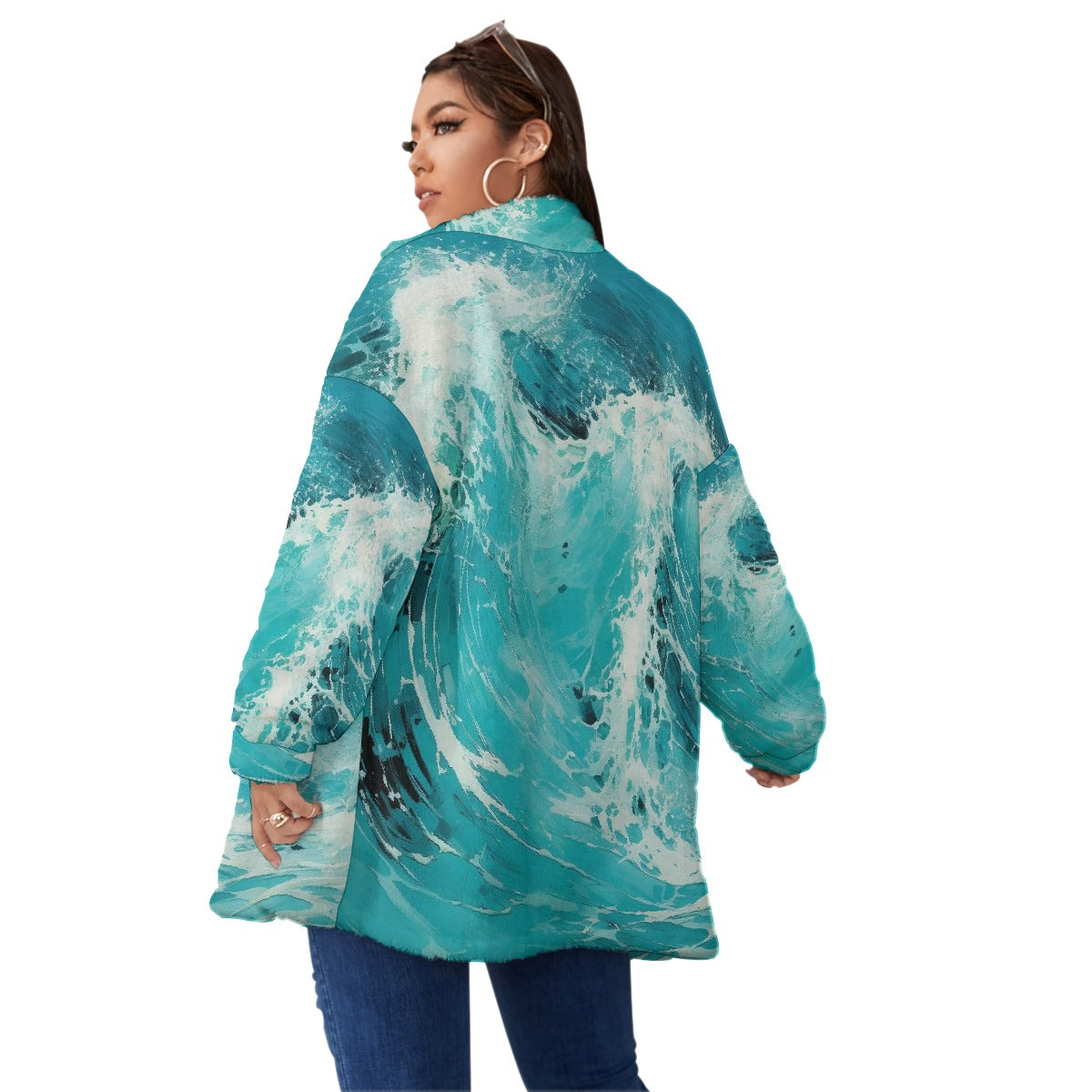 All-Over Print Unisex Borg Fleece Stand-up Collar Coat With Zipper Closure(Plus Size)