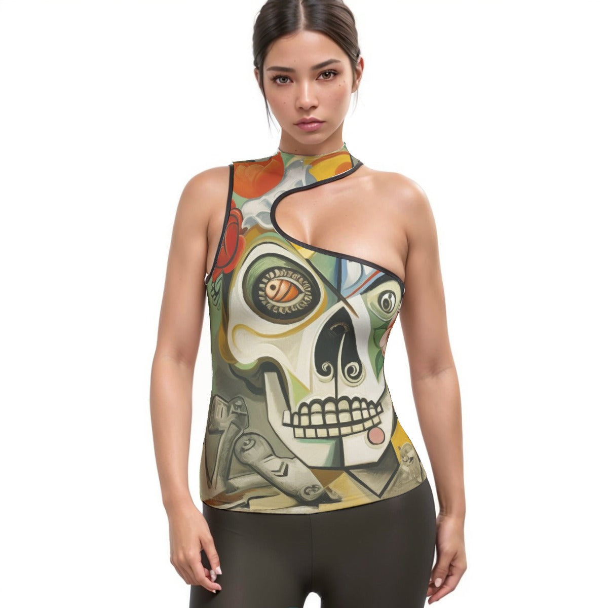 All-Over Print Women's Halter Sleeveless Asymmetrical Tank Top