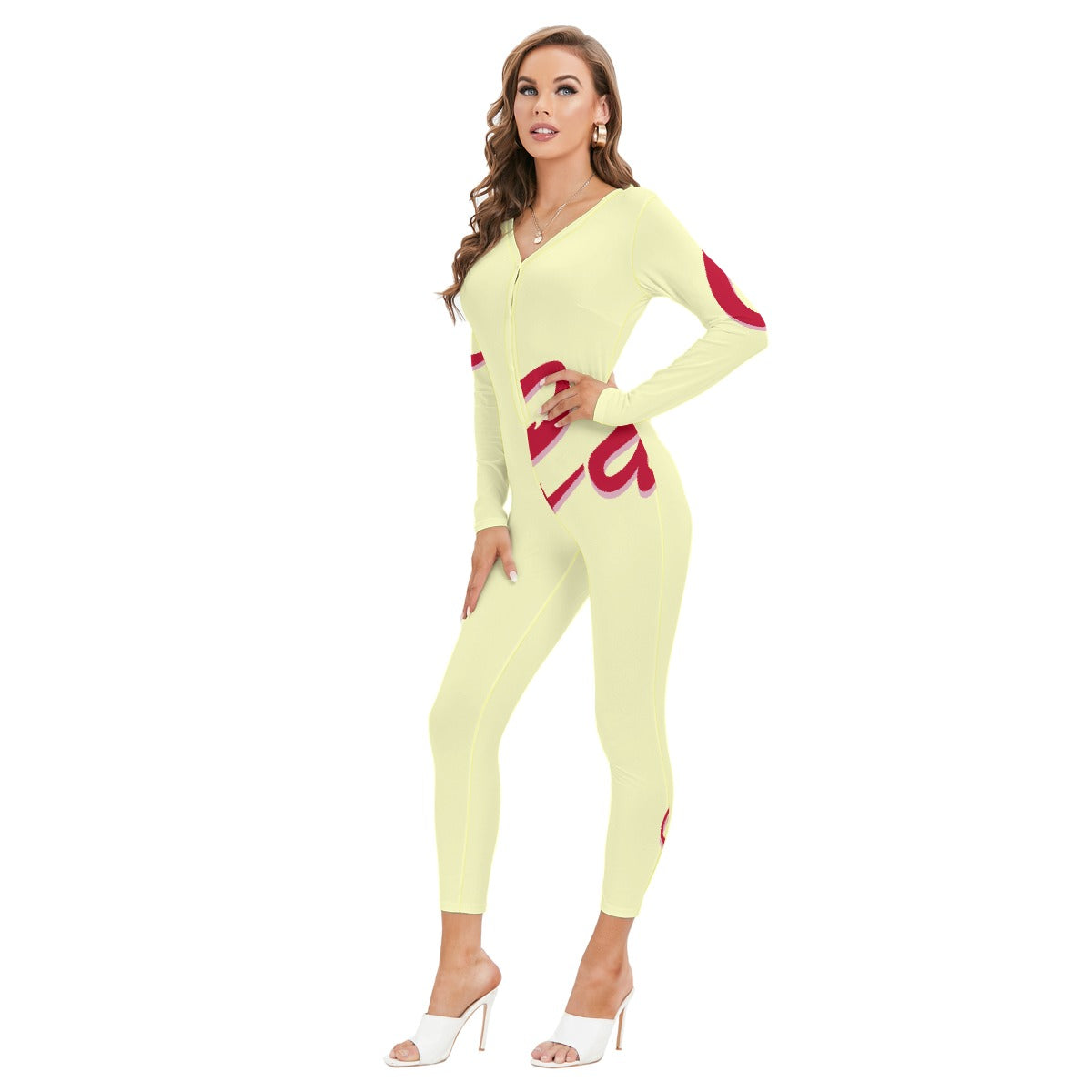 All-Over Print Women's Plunging Neck Jumpsuit