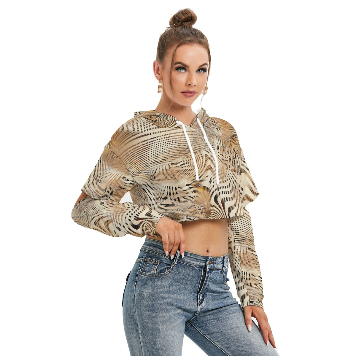 All-Over Print Women's Heavy Fleece Hoodie With Hollow Out Sleeve