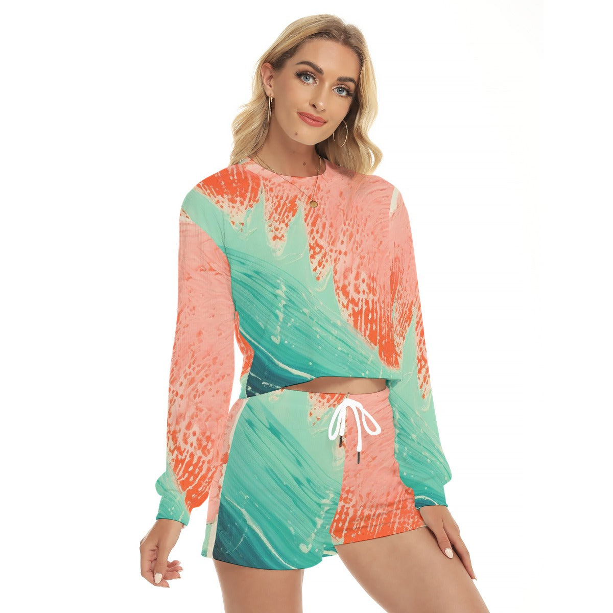 All-Over Print Women's Short Sweatshirt And Pants Suit