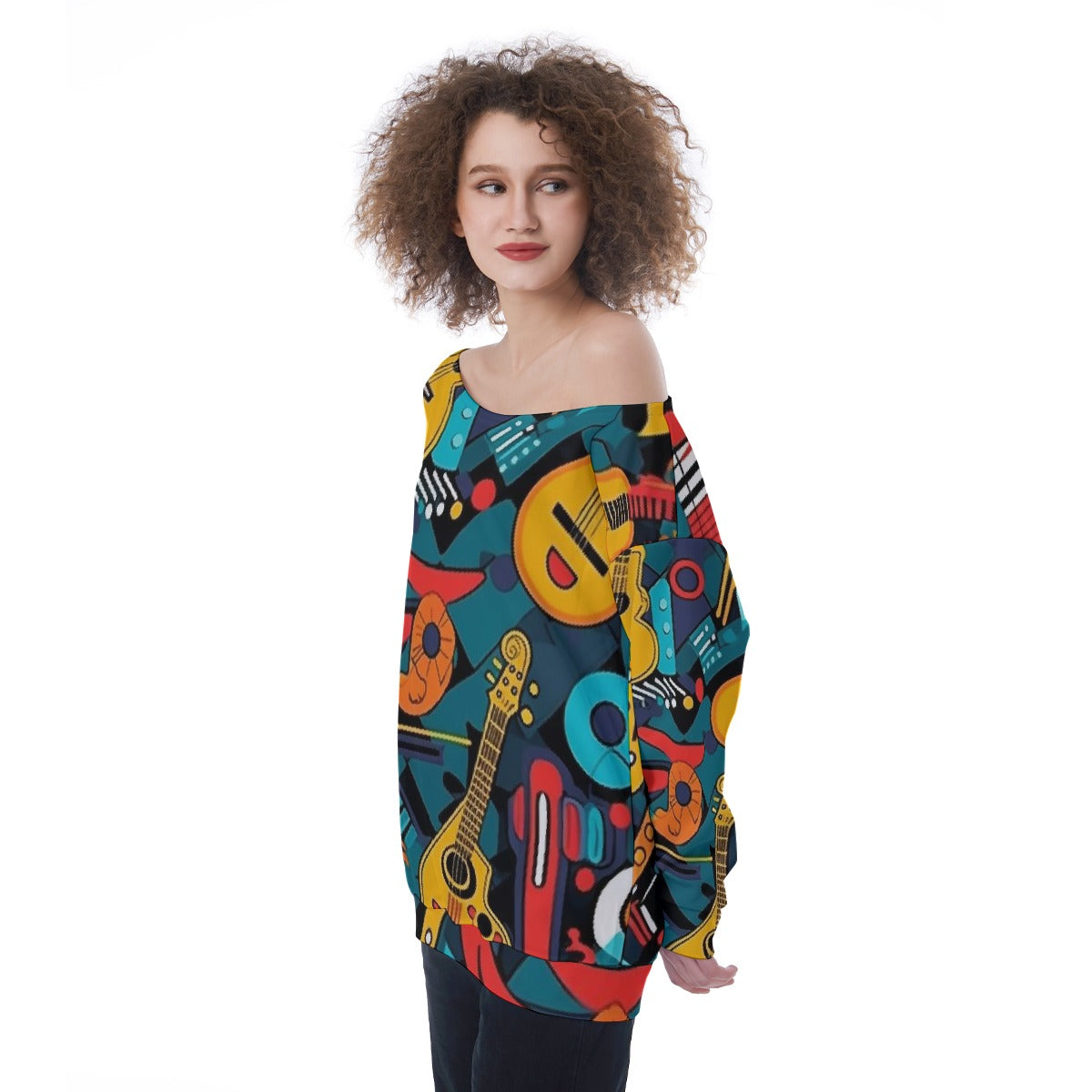 All-Over Print Oversized Women's Off-Shoulder Sweatshirt