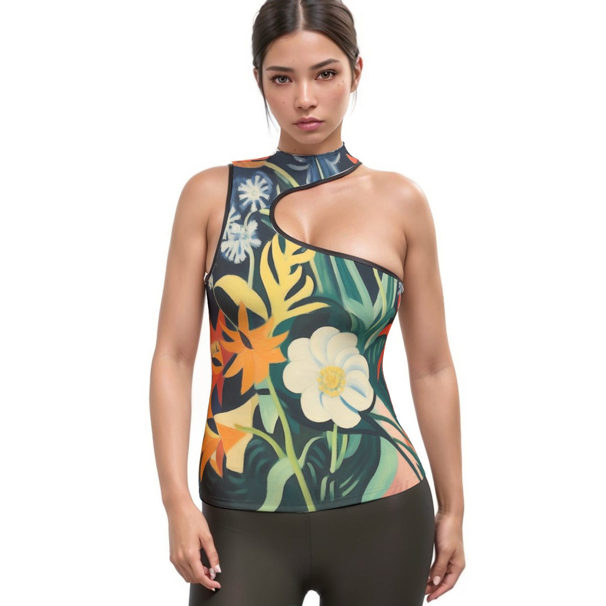 All-Over Print Women's Halter Sleeveless Asymmetrical Tank Top