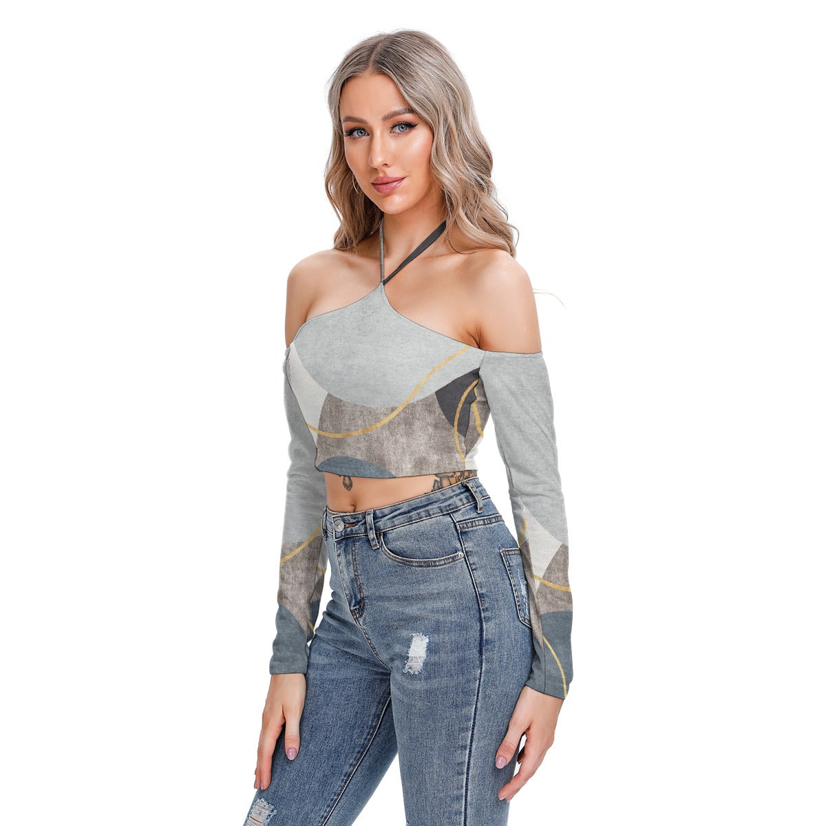 All-Over Print Women's Halter Lace-up Top