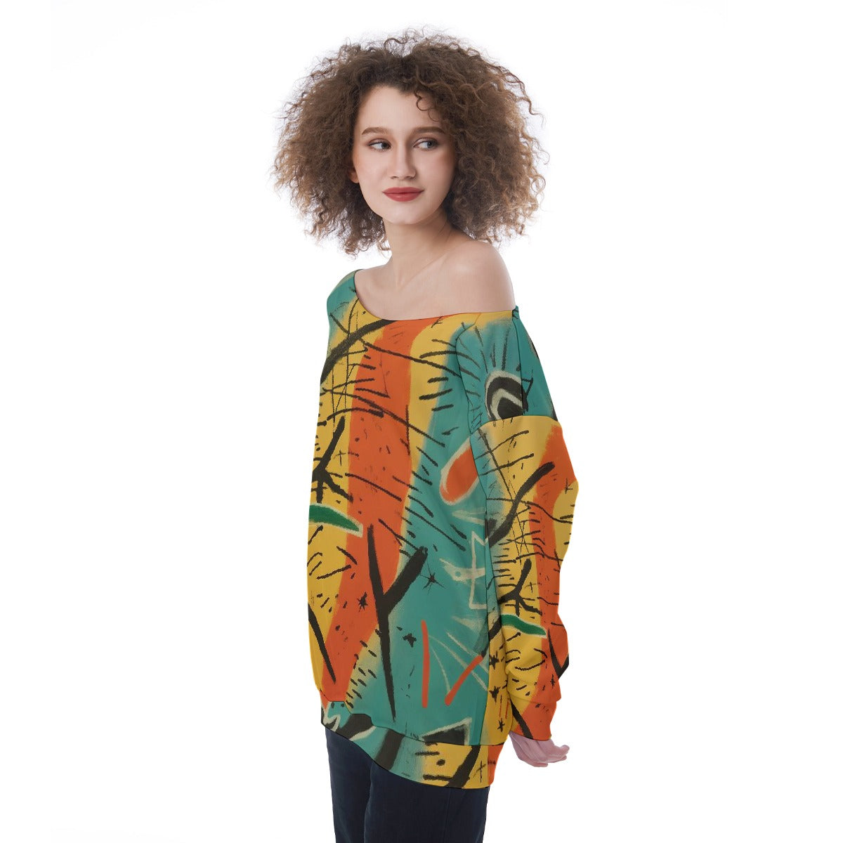 All-Over Print Oversized Women's Off-Shoulder Sweatshirt