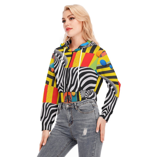 All-Over Print Women's Crop Top Hoodie With Zipper Closure