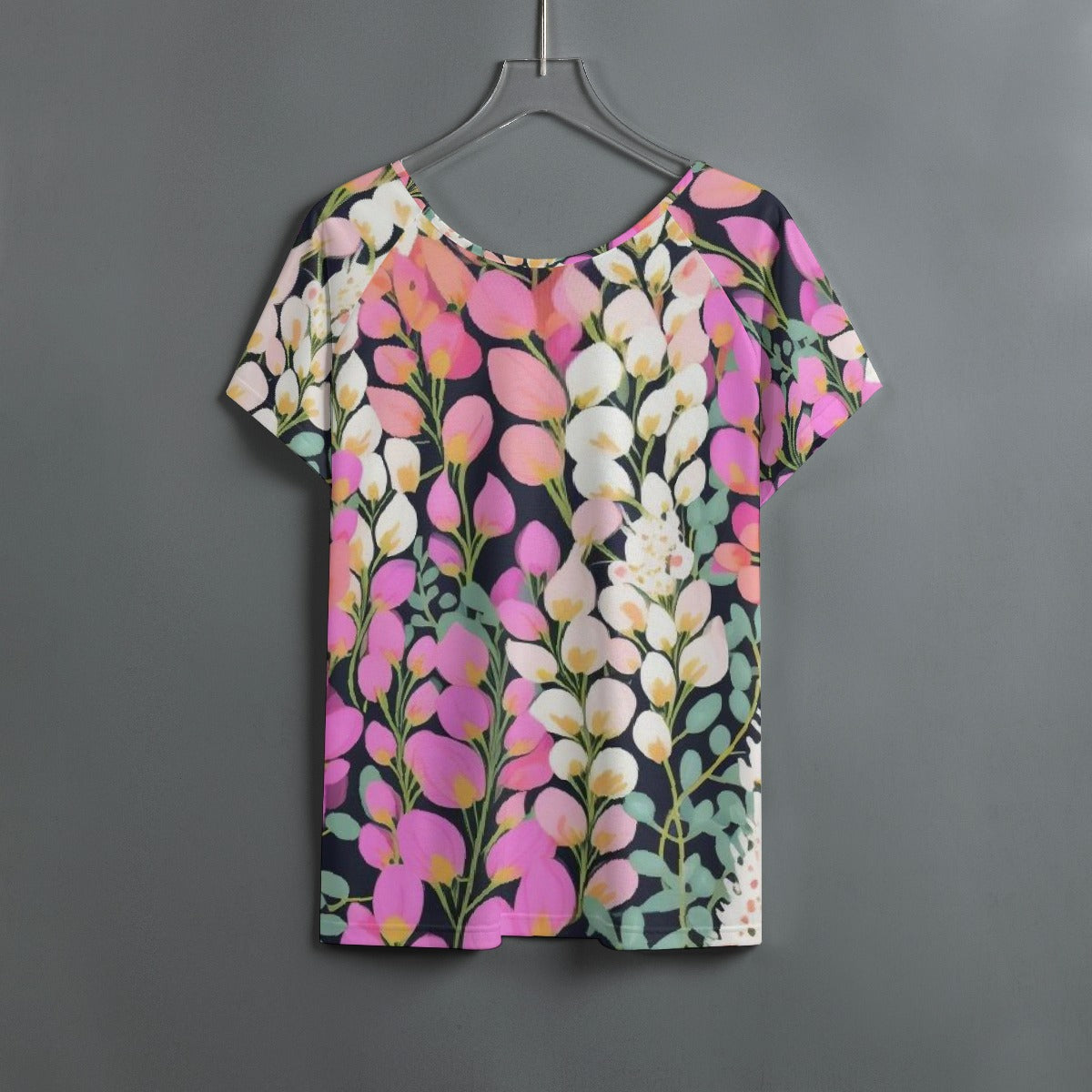 All-Over Print Women's Round Neck T-shirt With Raglan Sleeve