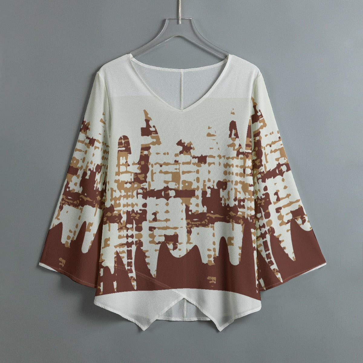 All-Over Print Women's V-neck T-shirt With Irregular Hem