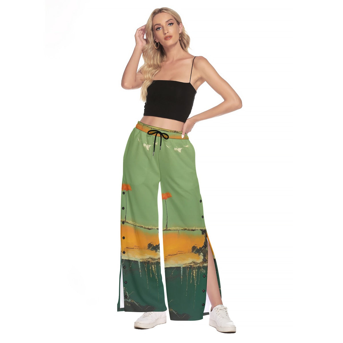 All-Over Print Women's Side Slit Snap Button Trousers