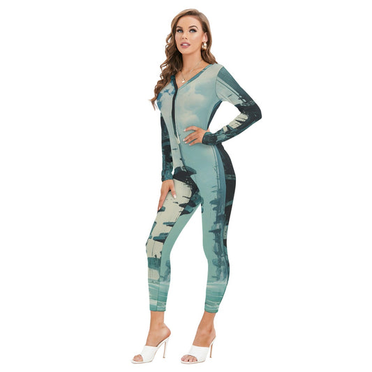 All-Over Print Women's Plunging Neck Jumpsuit