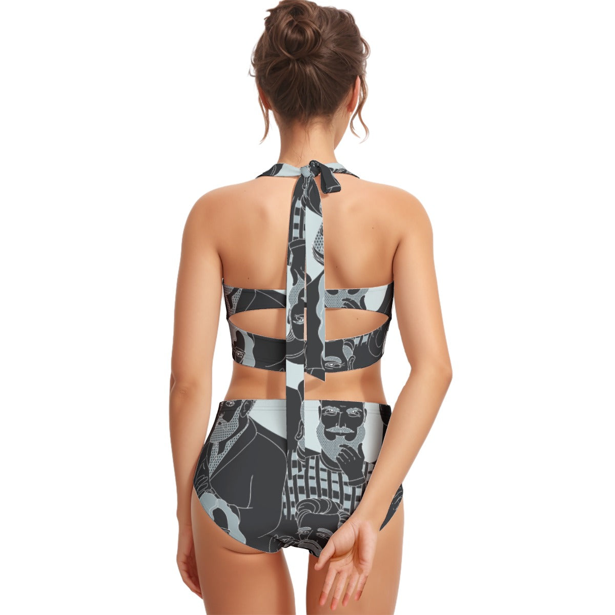 All-Over Print Women's Swimsuit Set With Halter