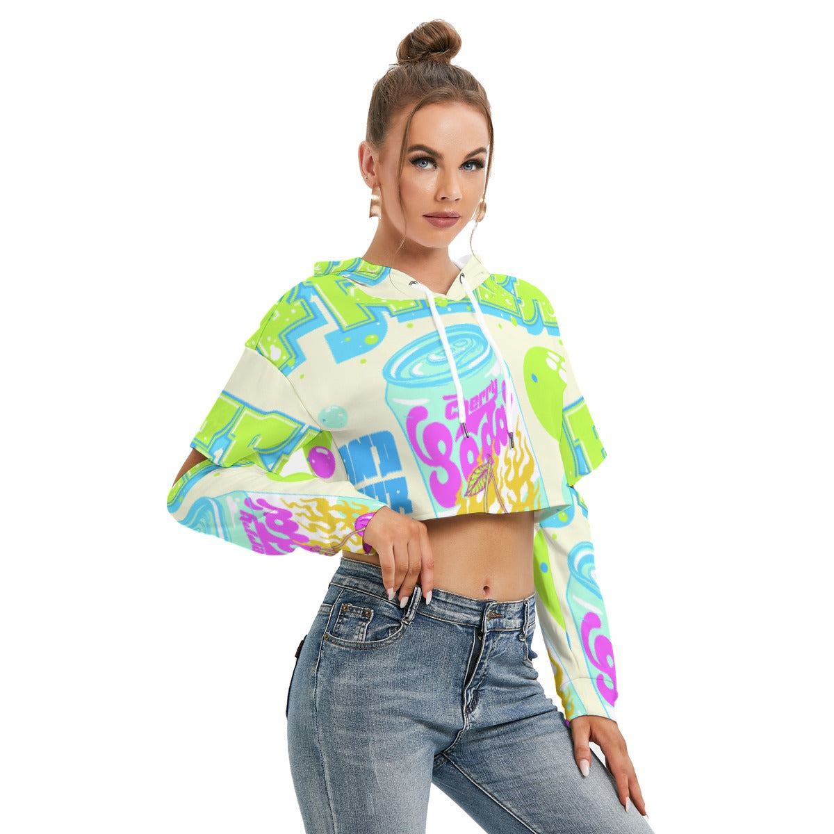 All-Over Print Women's Heavy Fleece Hoodie With Hollow Out Sleeve