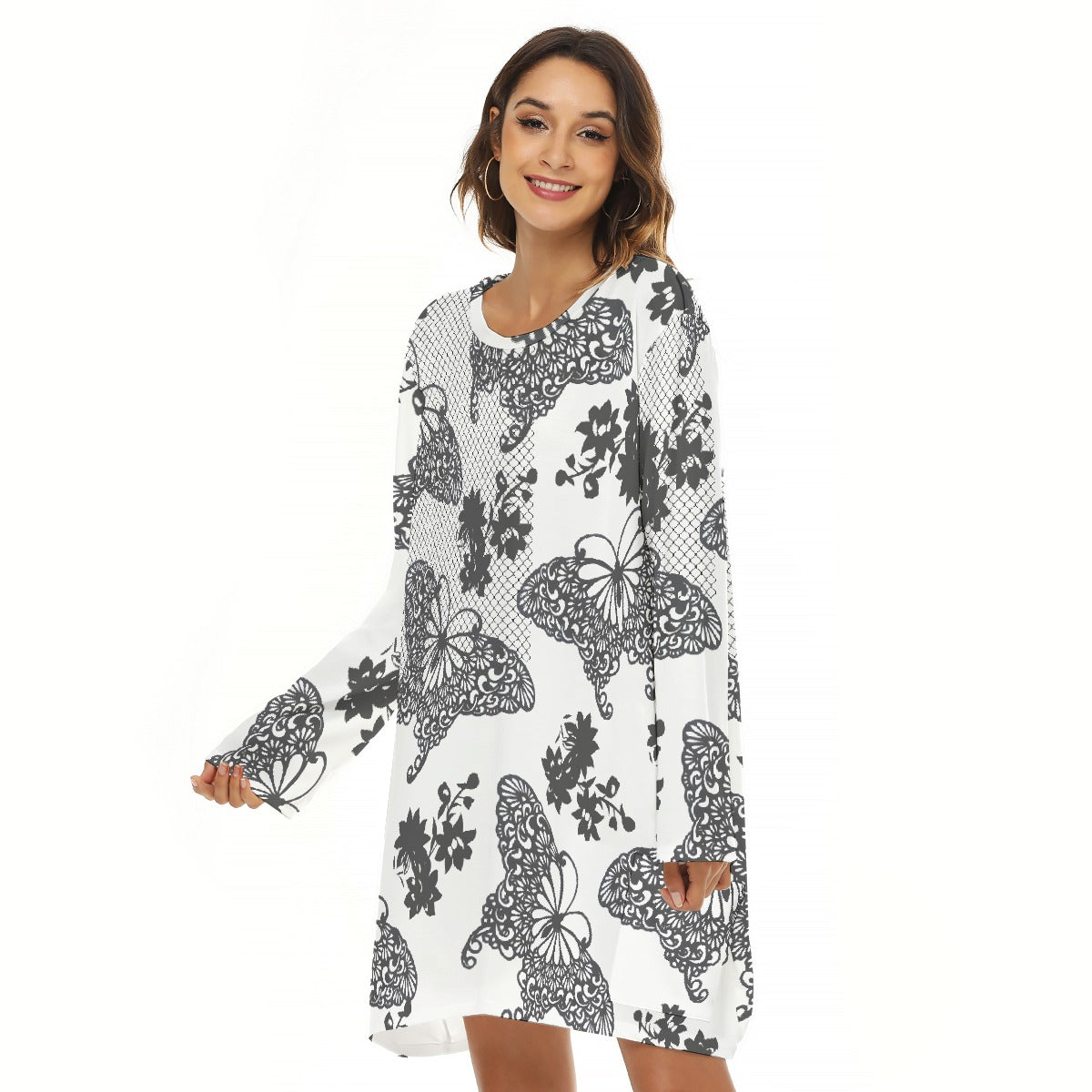 All-Over Print  Women's Loose Crew Neck Dress